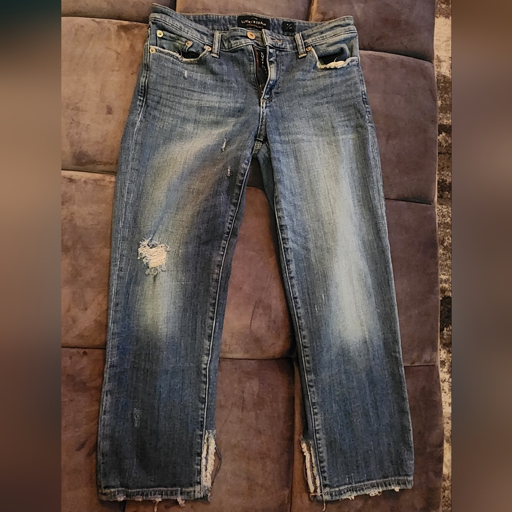 Lucky Brand, denim, wide leg cropped jean pants. Size 4/27